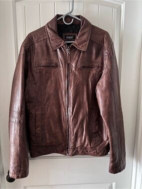 Men’s Brown Leather Bomber Jacket - Classic Zip Front